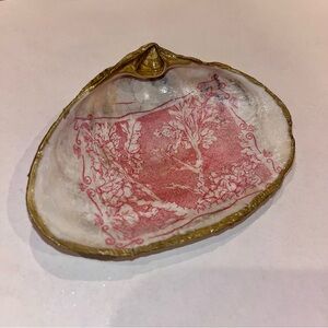 Shell Jewelry Dish with Pink Floral Design